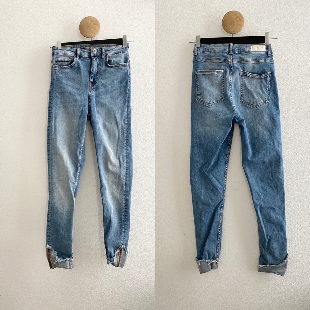 ZARA High Rise Skinny Jeans Cuffed Turn Up Hems